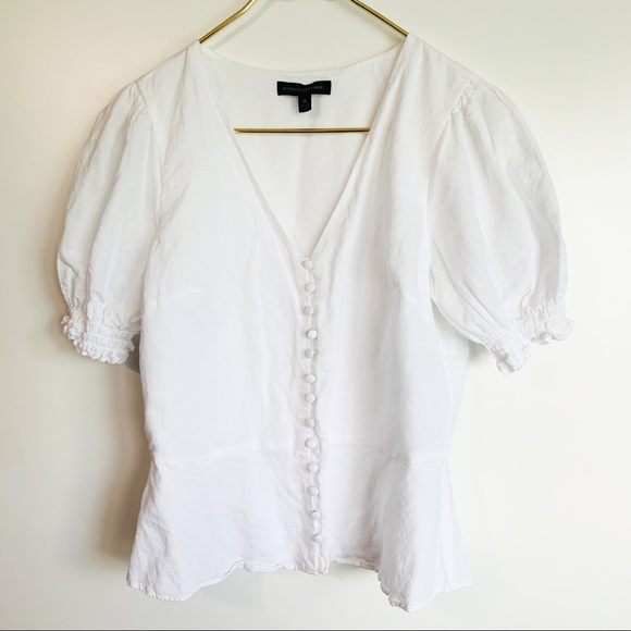 Banana Republic Tops - Banana Republic Linen Cotton V-Neck Puff Sleeve White Top